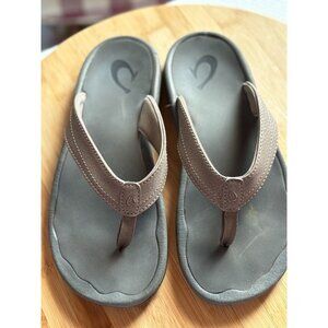 Women’s OLUKAI Black Leather/Rubber Flip Flop In US Size 7.5!!